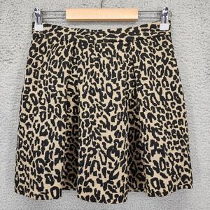 SEA NEW YORK Leopard Animal Print Pleated Mini Skirt Size‎ 4 Tan Black Knit